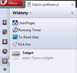 Rozszerzenia w panelu widżetów (Opera 11.6X)