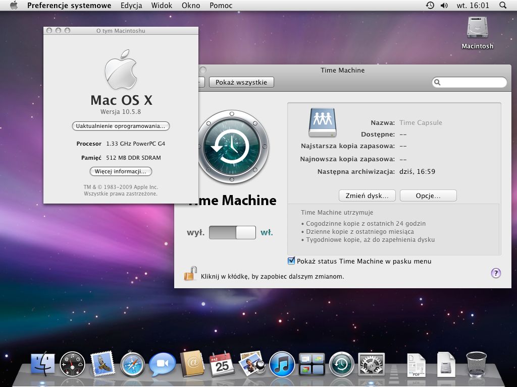 Time Machine z OS X 10.5.8