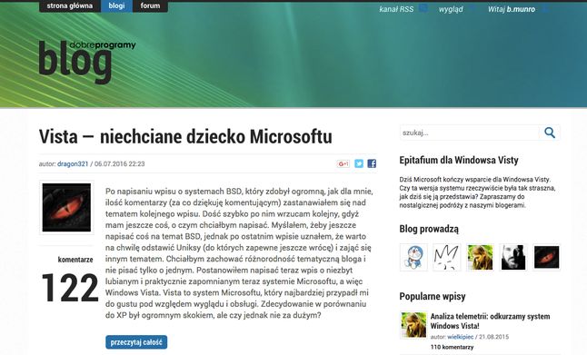 Zapraszamy na nasz specjalny blog, Epitafium dla Windows Vista