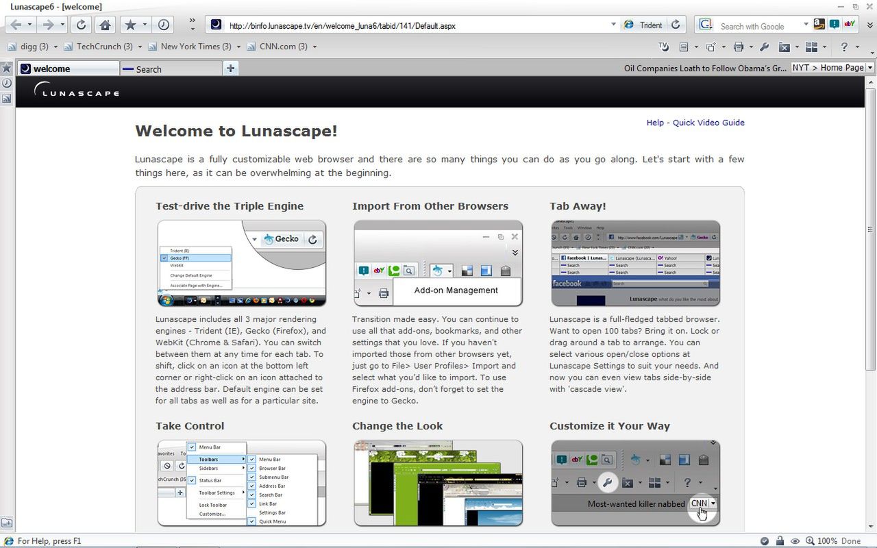 Lunascape - strona startowa