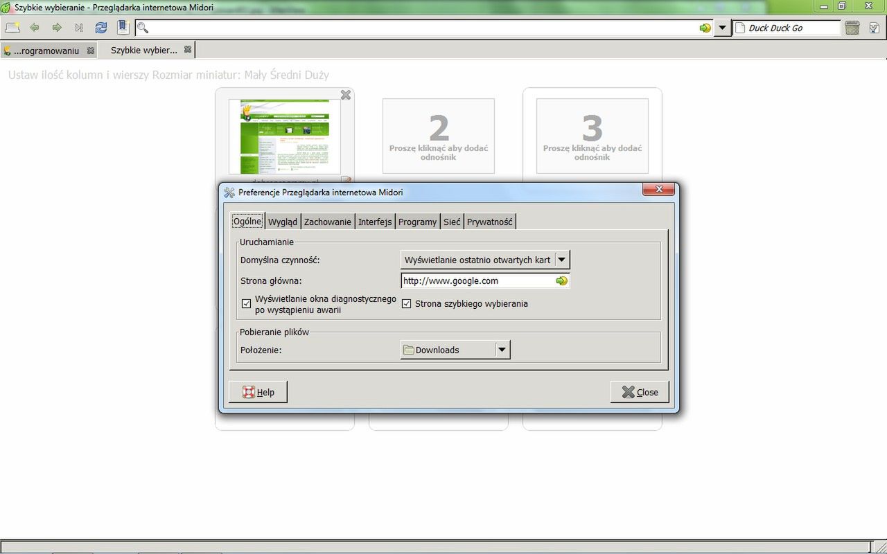 Midori - preferencje programu