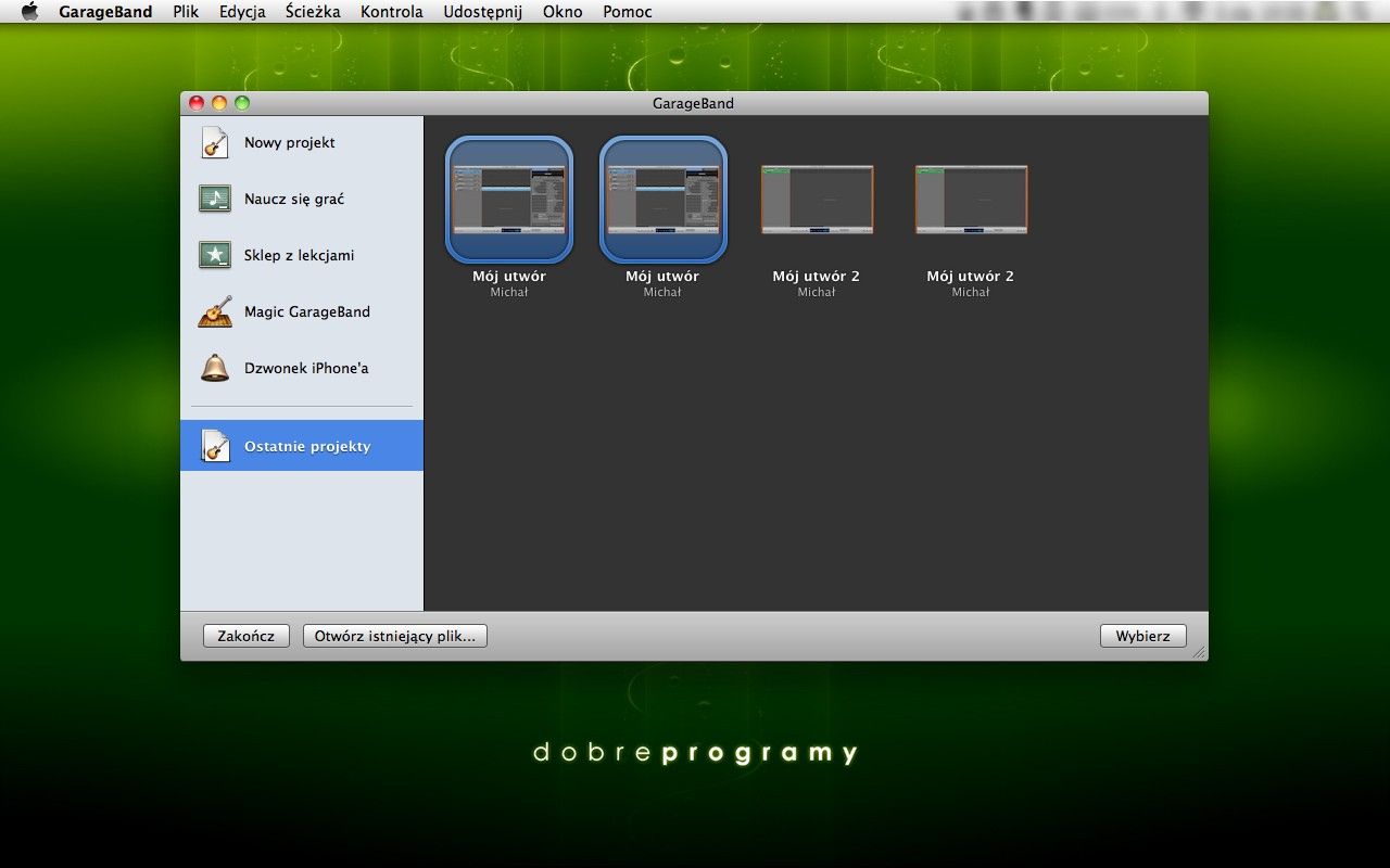 Wybór istniejących projektów