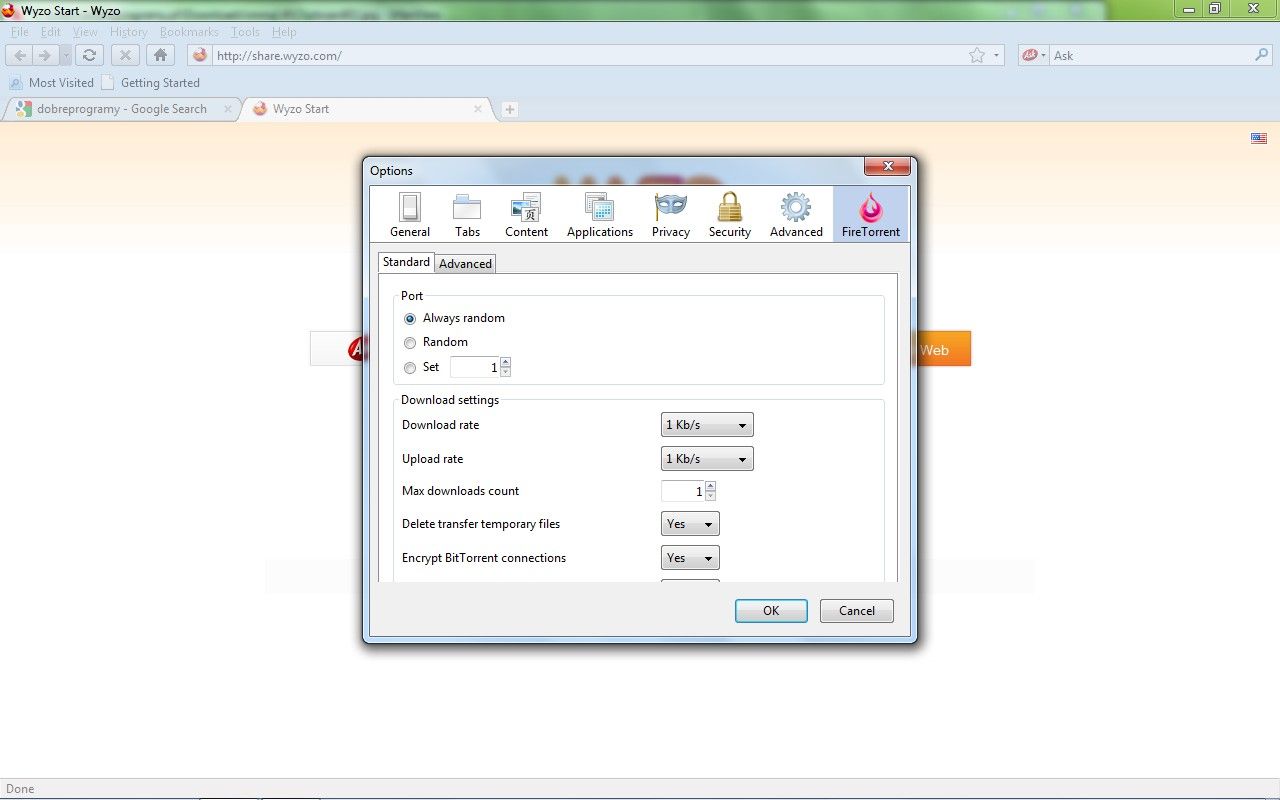 Wyzo - preferencje programu