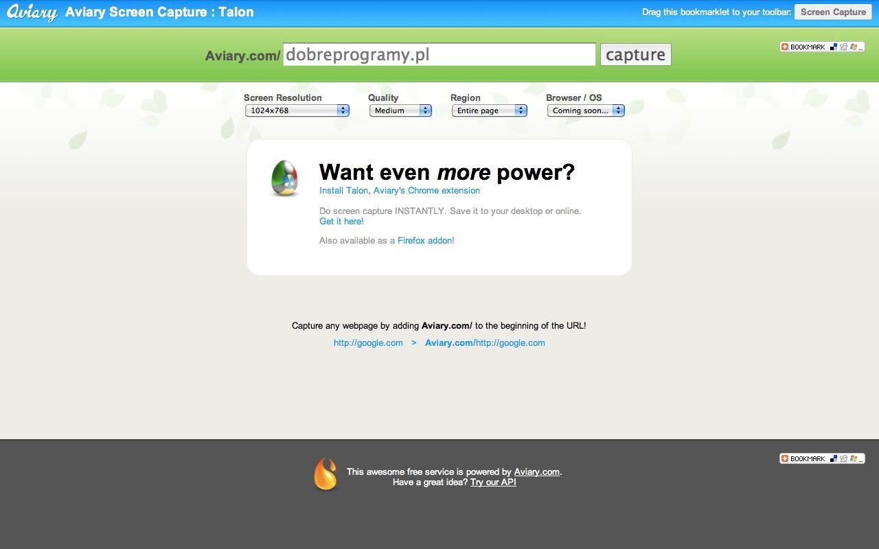 Aviary - Talon, przechwytywanie zrzutów ekranu