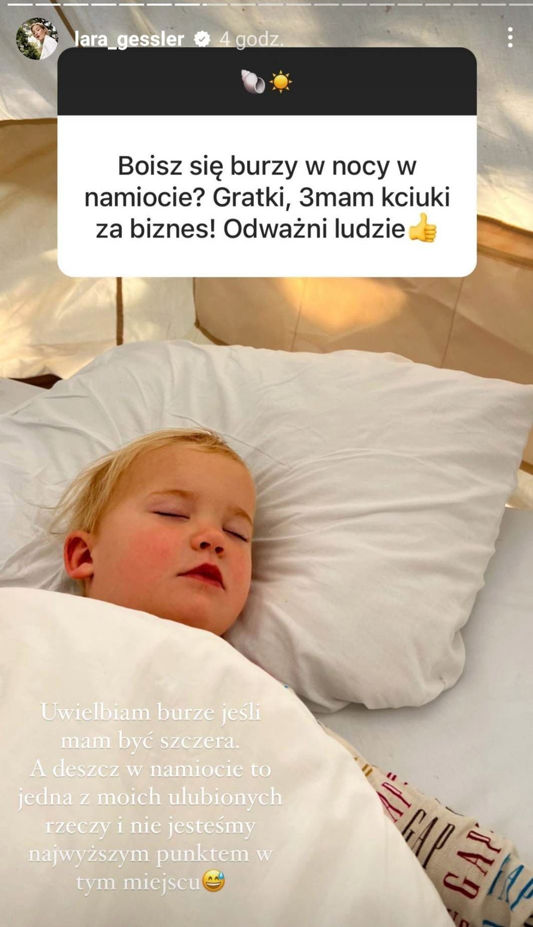 Lara Gessler postawiła namiot na Mazurach