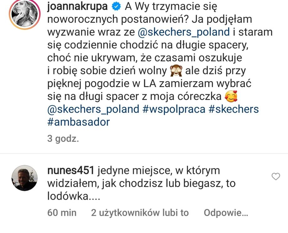 Mąż Joanny Krupy komentuje jej post