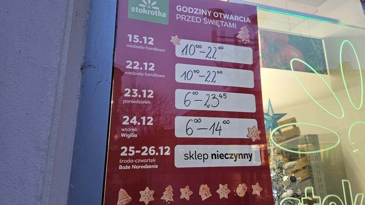 Godziny otwarcia Stokrotki w Wigilię i Święta Bożego Narodzenia 2024