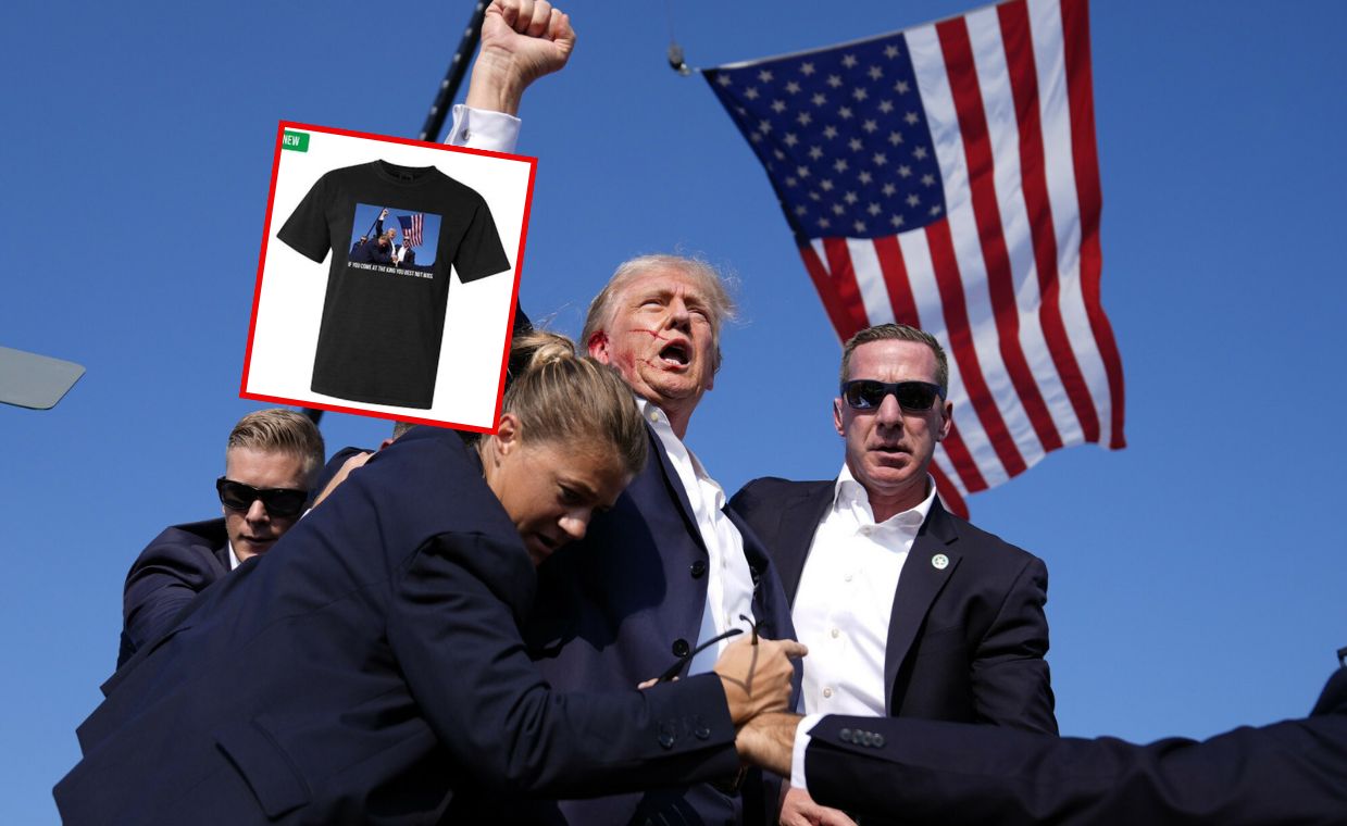 Zarobią na zamachu? Ubrania z zakrwawionym Trumpem już w sprzedaży