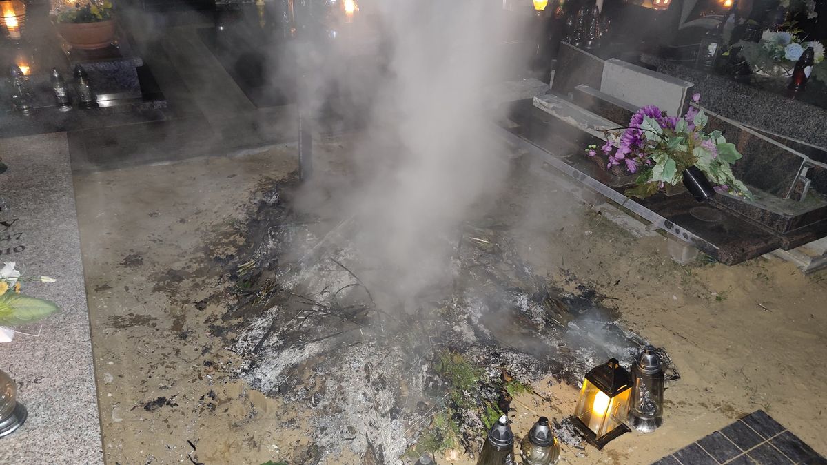 Ogień zniszczył grób na cmentarzu w Kobylej Górze 