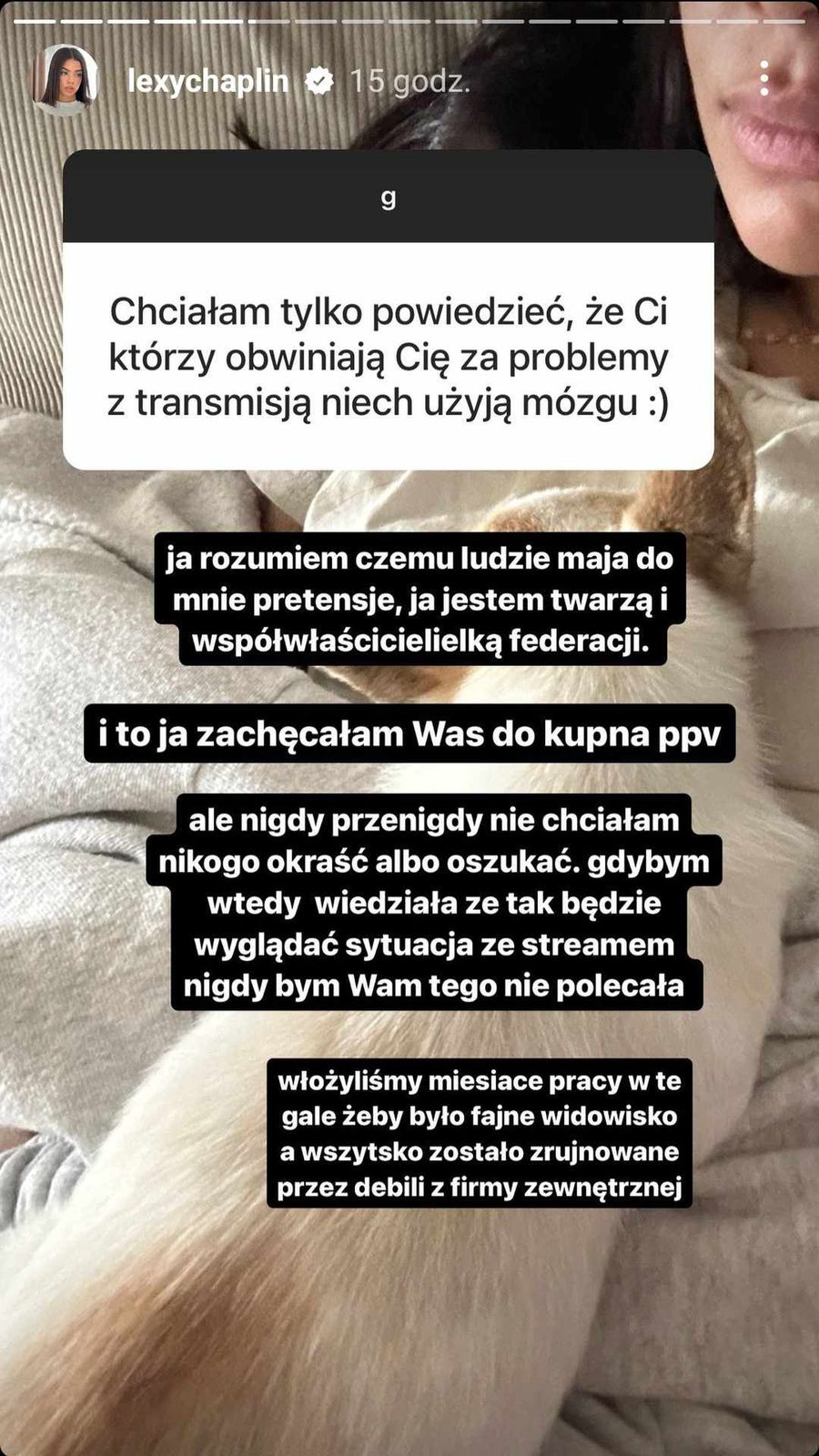 Lexy Chaplin przeprasza za utrudnienia