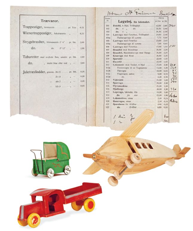 Cennik pierwszych drewnianych zabawek z warsztatu Christiansena