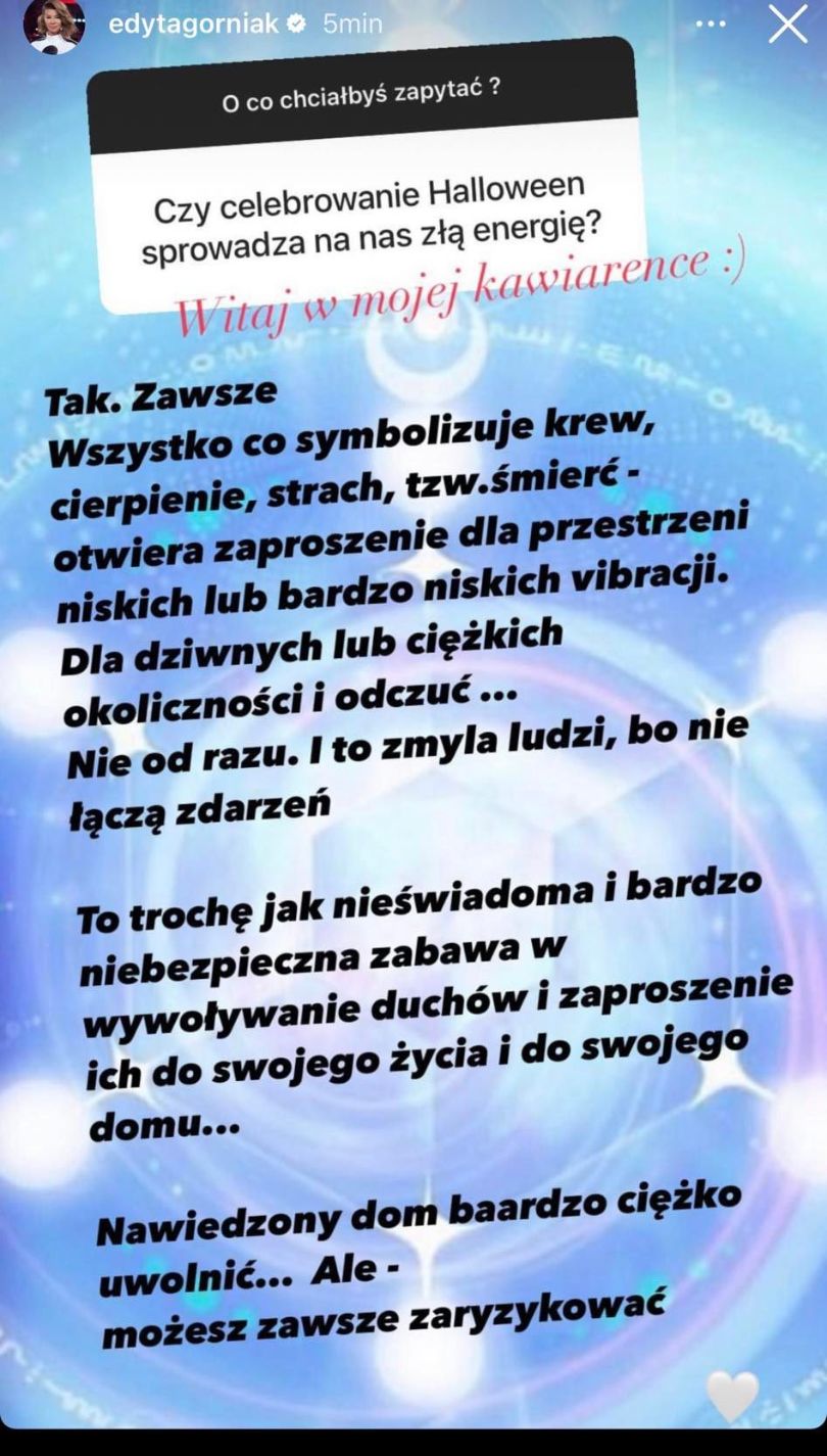 Edyta Górniak przestrzega przed Halloween