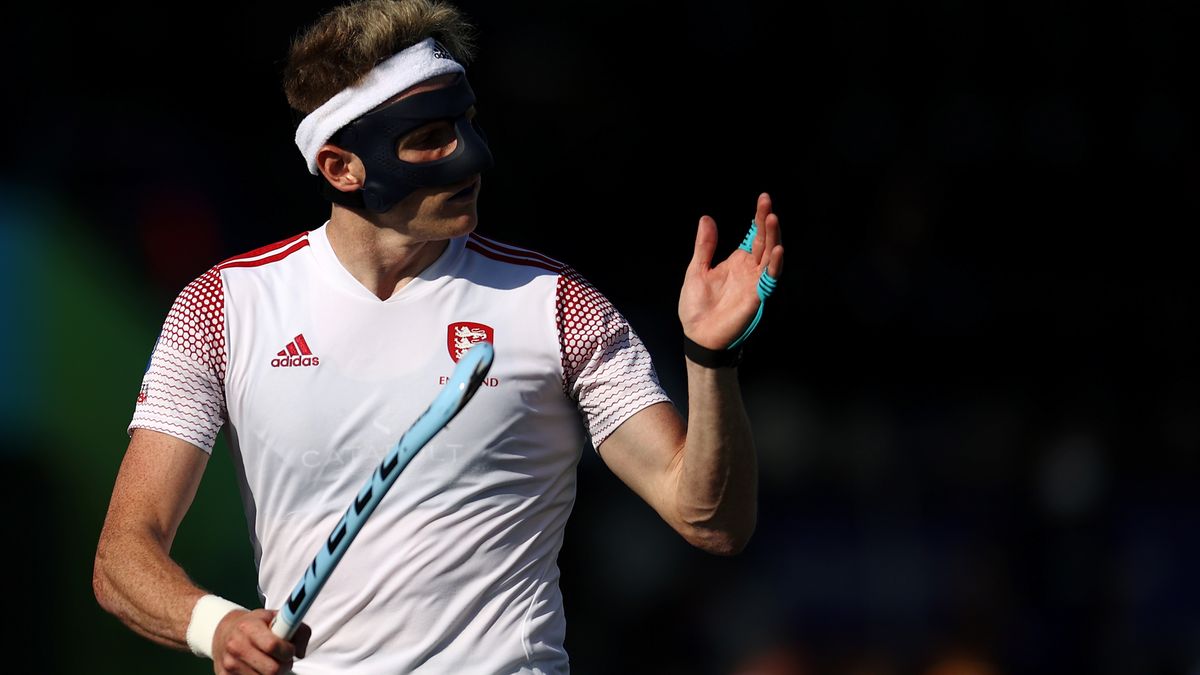 AMSTELVEEN, NETHERLANDS - JUNE 08: Sam Ward of England looks on during the Euro Hockey Championships Men match between Spain and England at Wagener Stadion on June 08, 2021 in Amstelveen, Netherlands. (Photo by Dean Mouhtaropoulos/Getty Images)