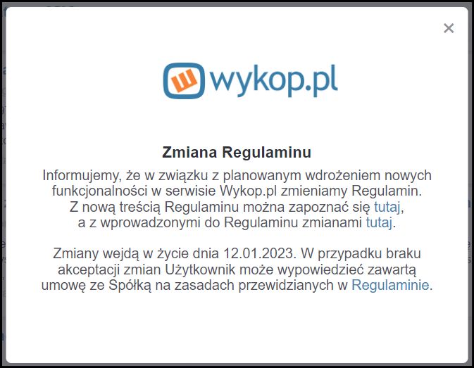 Komunikat, jaki zobaczyli użytkownicy Wykopu logując się na swoje konto