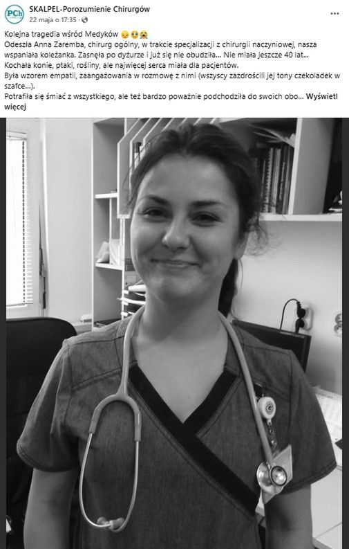 Dr Anna Zaremba zmarła po dyżurze