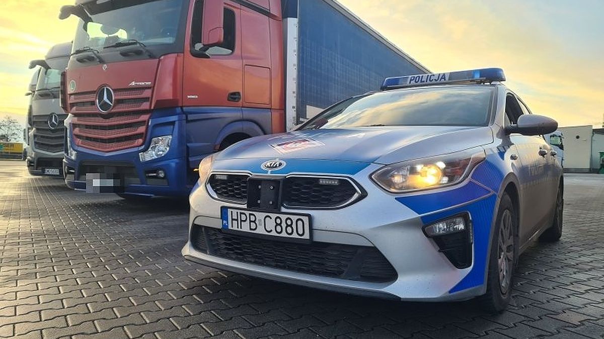 radiowóz TIR autostrada kontrola ciężarówka