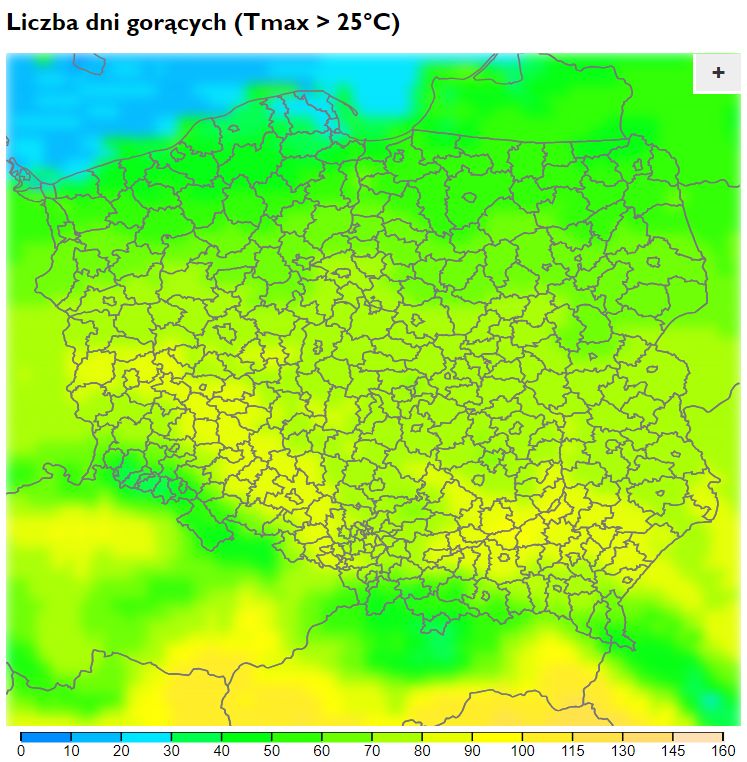 Mapa pokazuje, ile będzie dni powyżej 25 st. C do końca wieku