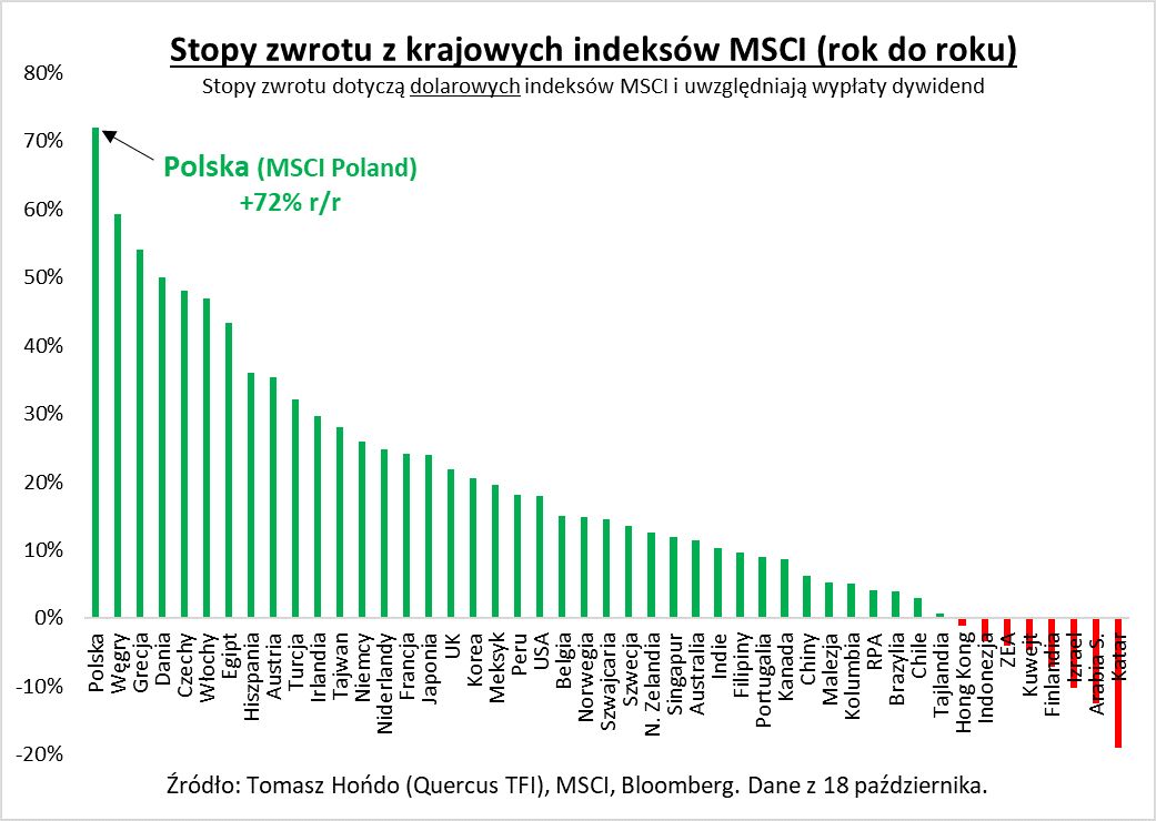 Stopy zwrotu z krajowych indeksów MSCI rok do roku