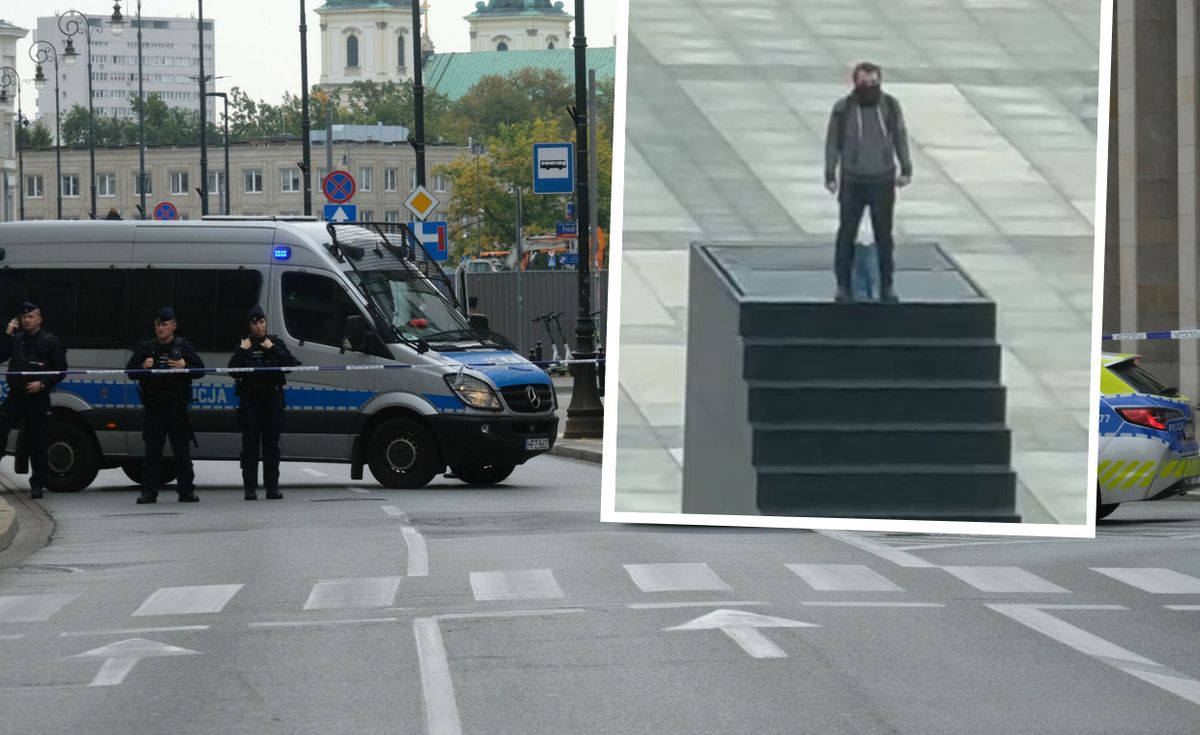 Trwają negocjacje policji z mężczyzną, który wszedł na pomnik smoleński