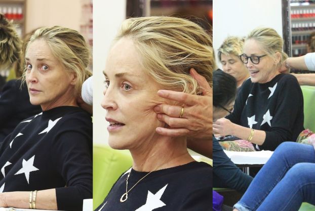 Sharon Stone w wersji sauté próbuje się zrelaksować na masażu twarzy (ZDJĘCIA)