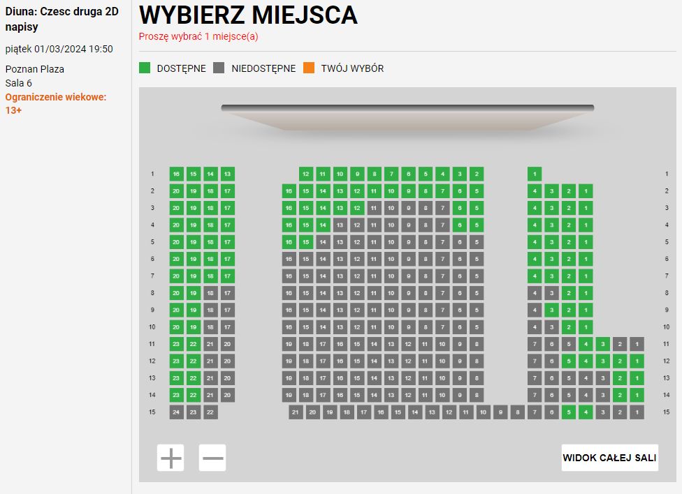 Najlepsze miejsca na "Diunie" w Cinema City Poznań Plaza już wyprzedane