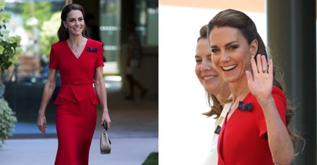 Księżna Kate w krwistoczerwonej kreacji melduje się na kobiecym finale Wimbledonu. Tłum przywitał ją owacjami na stojąco (ZDJĘCIA)