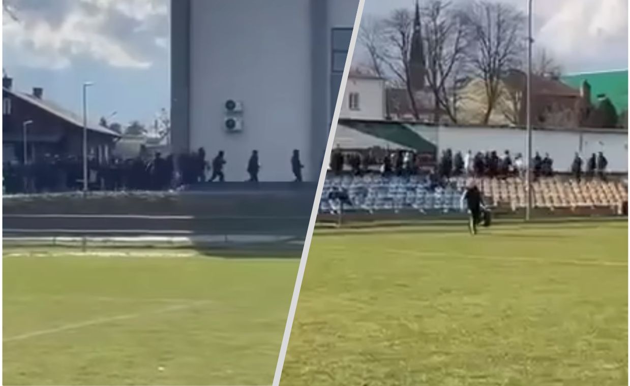 Wbiegają z wrzaskiem na stadion. Na trybunach popłoch