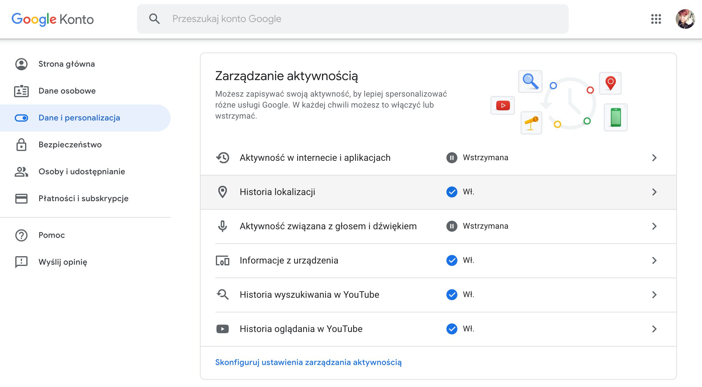 Tak obecnie wyglądają ustawienia danych konta Google