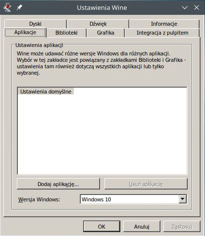 winecfg - wizualnie cudowne jak Windows 98