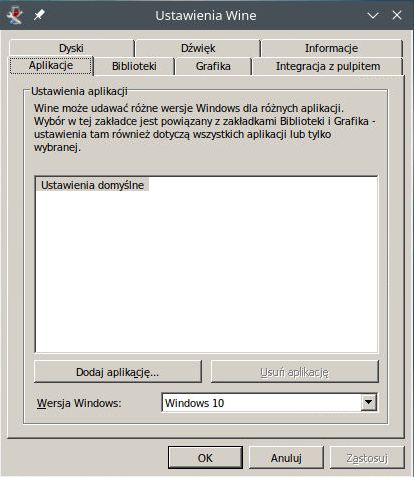 winecfg - wizualnie cudowne jak Windows 98
