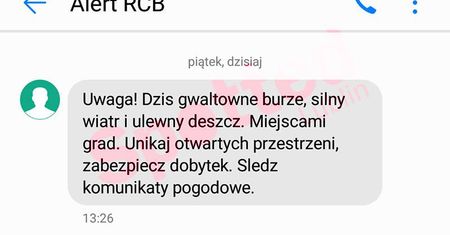 Dostałeś sms’a od Alert RCB? To ostrzeżenie przed niebezpiecznymi zjawiskami
