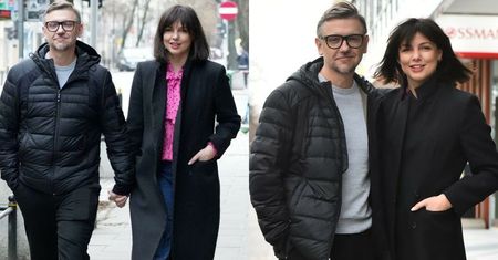 Uradowany Krzysztof Czeczot pozuje z Karoliną Gorczycą przed studiem "DDTVN". Niedawno OFICJALNIE ogłosili, że są parą (ZDJĘCIA)