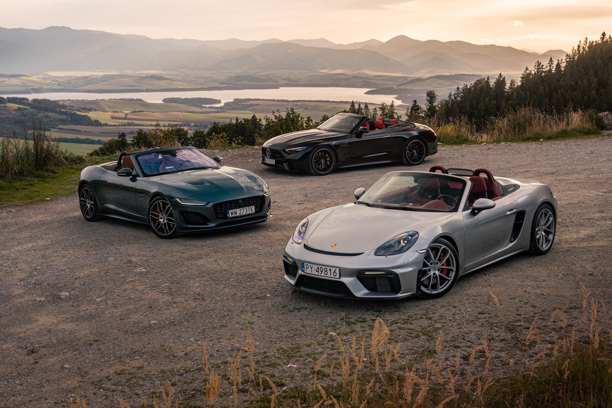 Porsche 718 Spyder vs. Mercedes-AMG SL 63 vs. Jaguar F-Type P450 
