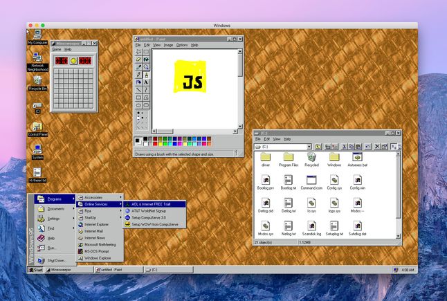 Interfejs aplikacji Windows 95. Źródło: GitHub