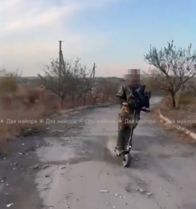 Russian soldier on an electric scooter.