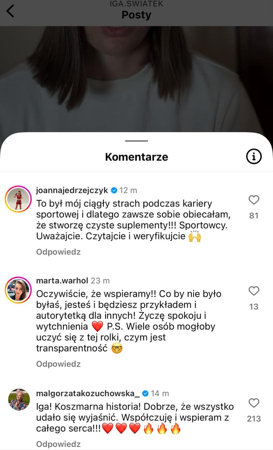 Iga Świątek otrzymała liczne wyrazy wsparcia