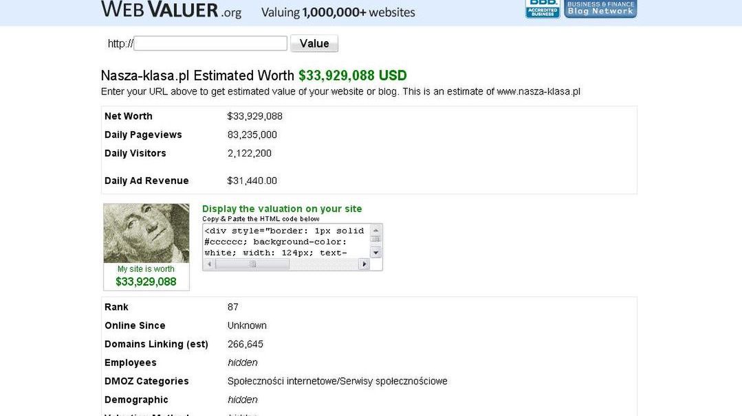 Webvaluer sprawdzi wartość twojej strony 1