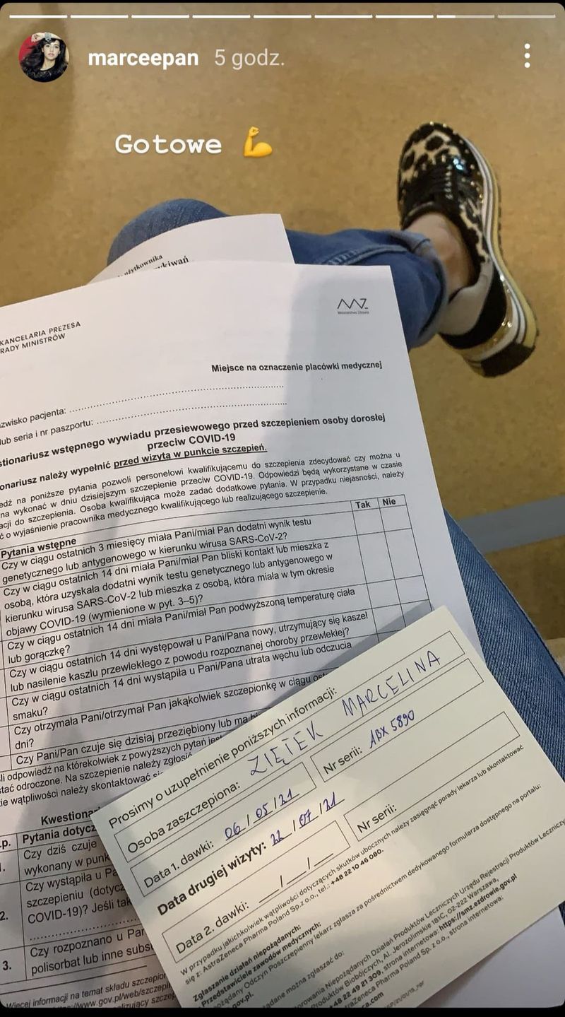 Marcelina Ziętek pierwszą dawkę ma za sobą