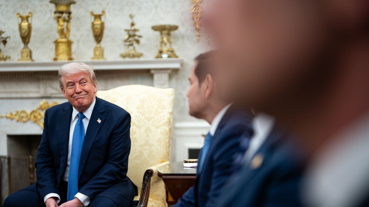 US President Donald Trump during a meeting with Jonas Gahr Store, Norway's prime minister, not pictured, in the Oval Office of the White House in Washington, DC, US, on Thursday, April 24, 2025. Trump expressed confidence he would be able to reach an agreement on trade with Norway during a meeting with Store, but stopped short of offering to roll back his "reciprocal" tariffs without concessions. Photographer: Al Drago/Bloomberg via Getty Images