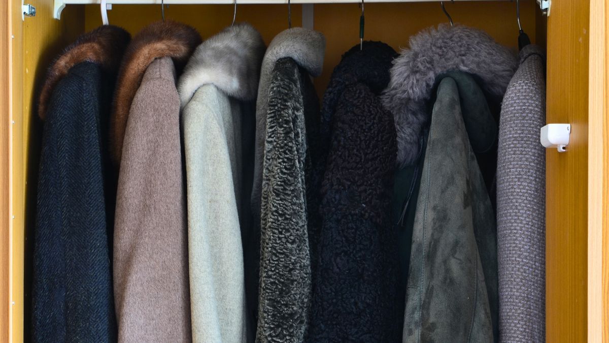 Okrycia wierzchnie wiszące w szafie