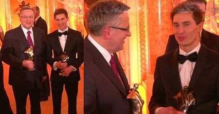 Kamil Stoch rozmawia z prezydentem Komorowskim