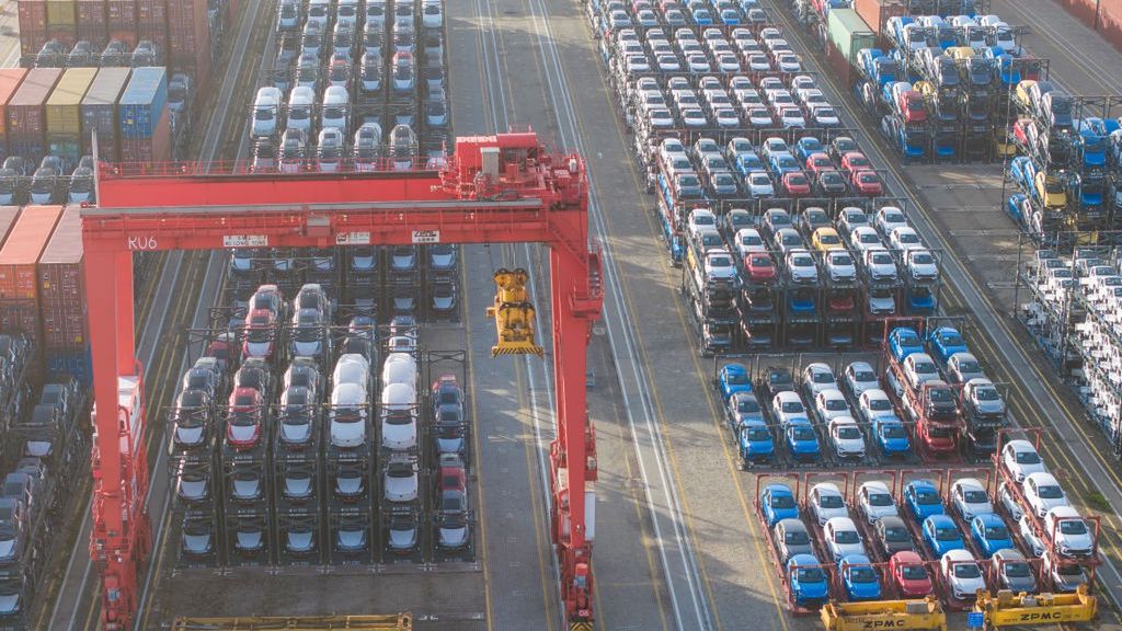 New Energy Vehicle Market In China
SUZHOU, CHINA - APRIL 19: Aerial view of new energy vehicles waiting to be shipped aboard at Taicang Port on April 19, 2024 in Suzhou, Jiangsu Province of China. (Photo by VCG/VCG via Getty Images)
VCG
china, market, industrial sailing craft, export, new energy automobile