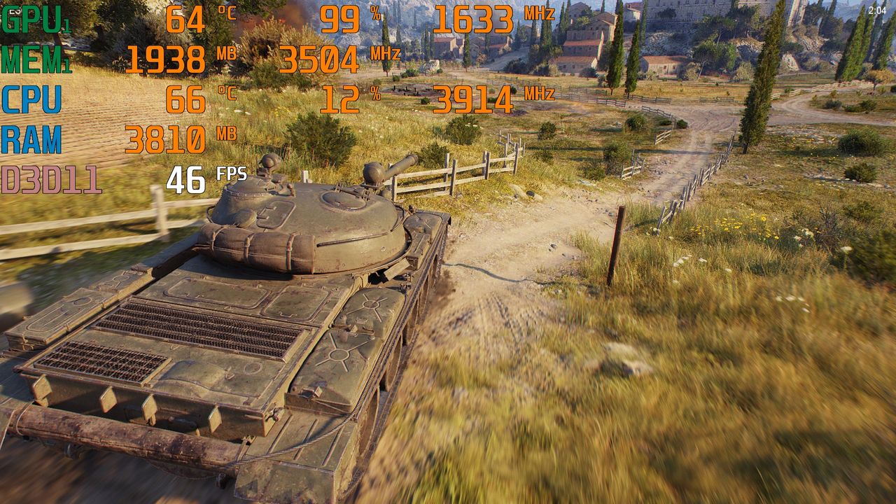 World of Tanks / 1080p, ust. najwyższe, TSSAA HQ / śr. – 49,2 fps; min. – 39 fps