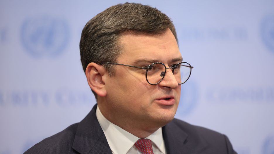 NEW YORK, NEW YORK - FEBRUARY 24: Minister for Foreign Affairs of Ukraine Dmytro Kuleba speaks during a press conference after the Security Council meeting concerning the war in Ukraine at United Nations headquarters on February 24, 2023 in New York City. Blinken was one of the international officials to attend the Security Council meeting marking the one-year mark of Russia’s invasion of Ukraine. On Thursday, the UN General Assembly passed 141-7 with 32 abstention calling for a cessation of hostilities in Ukraine and for Russia to withdraw its forces immediately. (Photo by Michael M. Santiago/Getty Images)