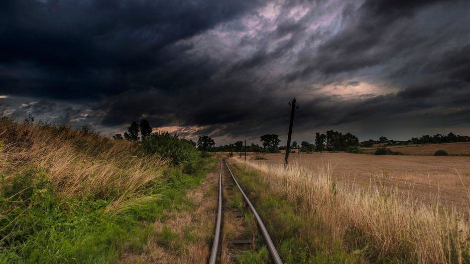 niebo, krajobraz, droga, kolej, pola, tor, chmura, charakter, sundown, gras, obszarów wiejskich, podróż, burza, wschody, lato, countryside, hayfield