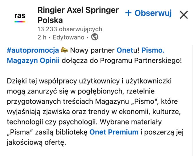 Komunikat Ringier Axel Springer Polska