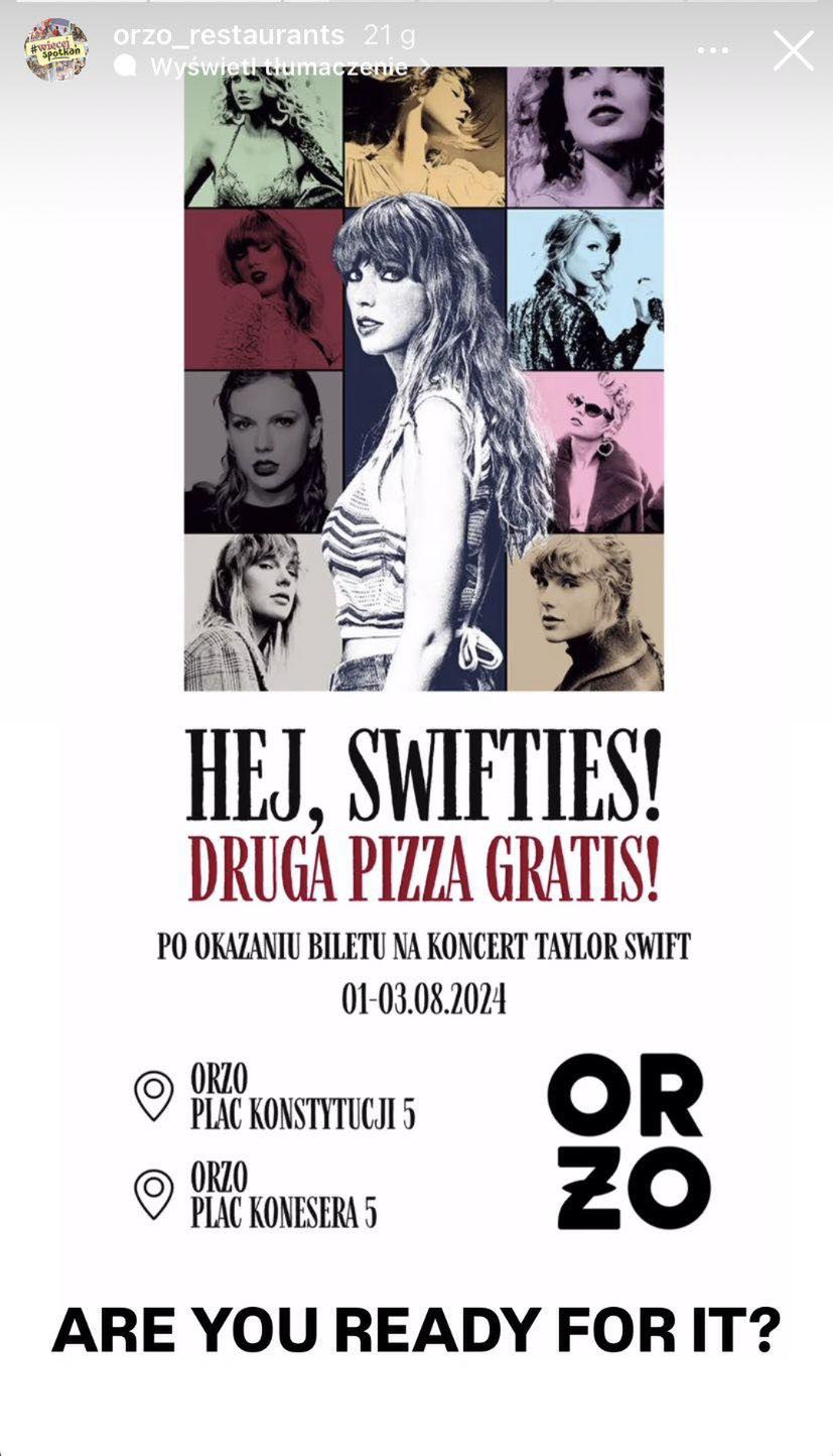 Knajpa w Warszawie z promocją dla fanów Taylor Swift. Można zgarnąć pizzę za free