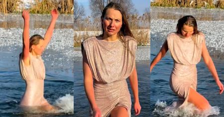 Joanna Moro weszła do lodowatej wody w sukni balowej. "Nie gram tu odwagi". Przesada? (ZDJĘCIA)