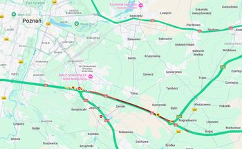 7-kilometrowy korek na A2 koło Poznania. Ruch odbywa się jednym pasem