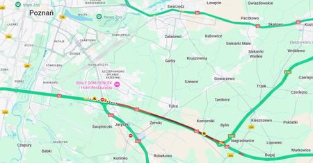 7-kilometrowy korek na A2 koło Poznania. Ruch odbywa się jednym pasem
